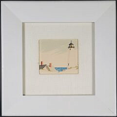Scarce Doris and Richard Beer Nantucket Watercolor on Paper “Great Point Light”
