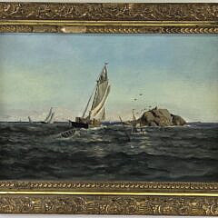 Attributed to C. Myron Clark Antique Oil on Artist Board Maritime Painting