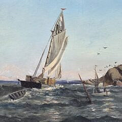 Attributed to C. Myron Clark Antique Oil on Artist Board Maritime Painting