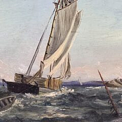 Attributed to C. Myron Clark Antique Oil on Artist Board Maritime Painting