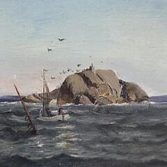Attributed to C. Myron Clark Antique Oil on Artist Board Maritime Painting
