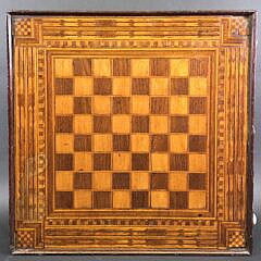 Antique American Multiwood Inlaid Double Sided Gameboard, 19th century