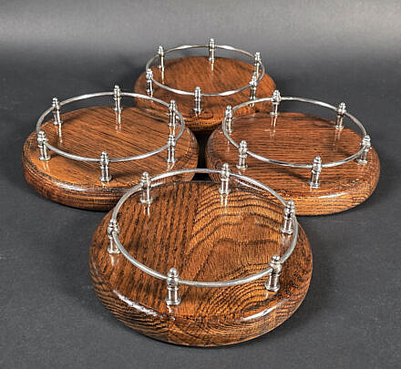 Four Oak and Silver Plate Gallery Yacht Coasters, 20th century