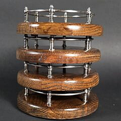 Four Oak and Silver Plate Gallery Yacht Coasters, 20th century
