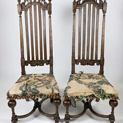 Pair of William and Mary Carved Wood Side Chairs, 17th Century