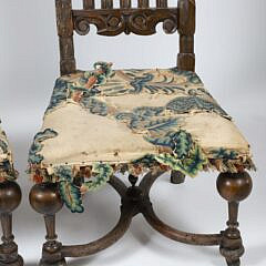 Pair of William and Mary Carved Wood Side Chairs, 17th Century