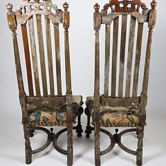 Pair of William and Mary Carved Wood Side Chairs, 17th Century