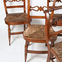 Set of Six American Federal Tiger Maple Rush Seat Side Chairs, circa 1810