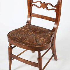 Set of Six American Federal Tiger Maple Rush Seat Side Chairs, circa 1810