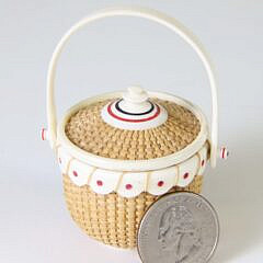 Nap Plank Miniature Covered Round Swing Handle Basket with Red Wax Inlays