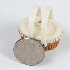 Nap Plank Miniature Covered Oval Double Swing Handle Nantucket Basket