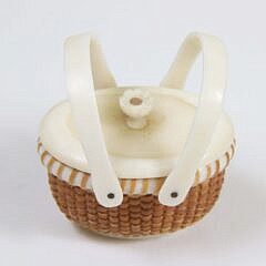 Nap Plank Miniature Covered Oval Double Swing Handle Nantucket Basket