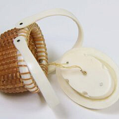 Nap Plank Miniature Covered Oval Double Swing Handle Nantucket Basket