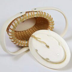 Nap Plank Miniature Covered Oval Double Swing Handle Nantucket Basket