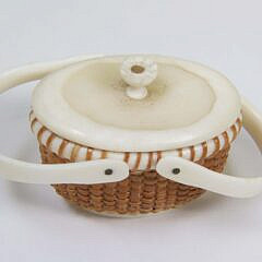 Nap Plank Miniature Covered Oval Double Swing Handle Nantucket Basket