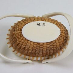 Nap Plank Miniature Covered Oval Double Swing Handle Nantucket Basket