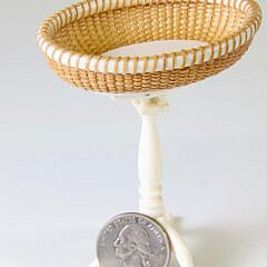 Nap Plank Miniature Woven and Carved Ivory Birdcage Tilt Top Tea Table on Arched Tripod Legs