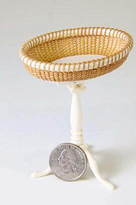 Nap Plank Miniature Woven and Carved Ivory Birdcage Tilt Top Tea Table on Arched Tripod Legs