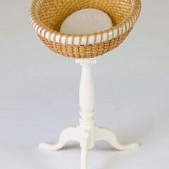 Nap Plank Miniature Nantucket Basket Woven Birdcage Tilt Top Tea Table on Arched Tripod Legs