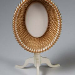Nap Plank Miniature Nantucket Basket Woven Birdcage Tilt Top Tea Table on Arched Tripod Legs