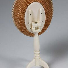 Nap Plank Miniature Nantucket Basket Woven Birdcage Tilt Top Tea Table on Arched Tripod Legs