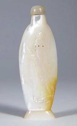 Carved Abalone "Immortals" Snuff Bottle, 20th Century