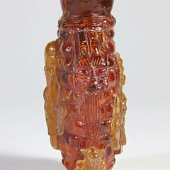 Carved Amber “Hotei and Shoulao” Snuff Bottle, Qing Dynasty