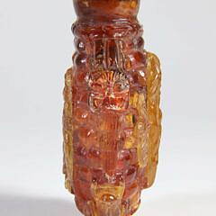 Carved Amber “Hotei and Shoulao” Snuff Bottle, Qing Dynasty