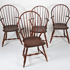 Set of Four American Windsor Elbow Chairs, early 19th Century