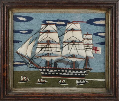 Sailor Made Woolie of a British Man-O-War, 19th Century