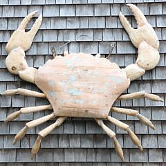 Contemporary Carved and Assembled Pine Crab in Four Sections