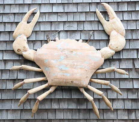 Contemporary Carved and Assembled Pine Crab in Four Sections