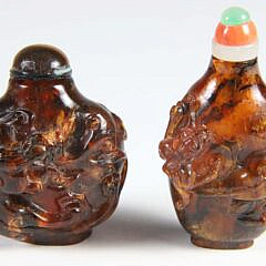 Two Amber "Lingzhi" Snuff Bottles, Qing Dynasty