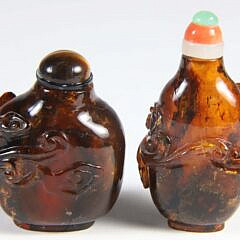 Two Amber “Lingzhi” Snuff Bottles, Qing Dynasty