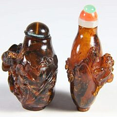 Two Amber “Lingzhi” Snuff Bottles, Qing Dynasty