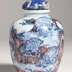 Underglaze Blue & Copper Red Porcelain "Elephants" Snuff Bottle, Qing Dynasty