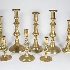 Collection of Ten Assorted 19th Century Brass Candlesticks
