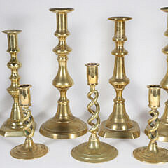 Collection of Ten Assorted 19th Century Brass Candlesticks