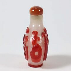 Chinese Red-Overlay Glass “Lucky Antiques” Snuff Bottle, Qing Dynasty