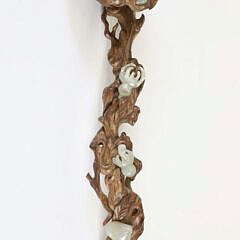 Chinese Carved Jade Mounted Wood Ruyi Scepter Late 19th Century