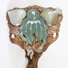Chinese Carved Jade Mounted Wood Ruyi Scepter, Late 19th Century
