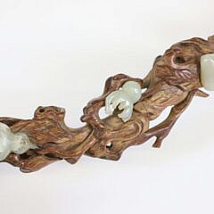 Chinese Carved Jade Mounted Wood Ruyi Scepter, Late 19th Century