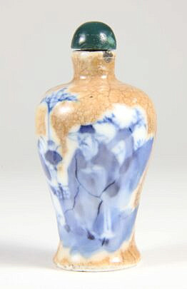 Underglaze Blue Buff Ground Porcelain Snuff Bottle, Qing Dynasty