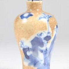 Underglaze Blue Buff Ground Porcelain Snuff Bottle, Qing Dynasty
