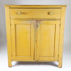 American Yellow Mustard Painted Cupboard, 19th Century