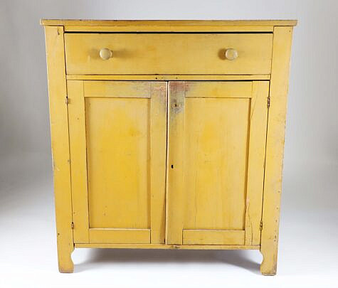 American Yellow Mustard Painted Cupboard, 19th Century