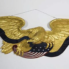 Carved and Gilt Eagle Plaque Clutching American Federal Shield and Black Banner