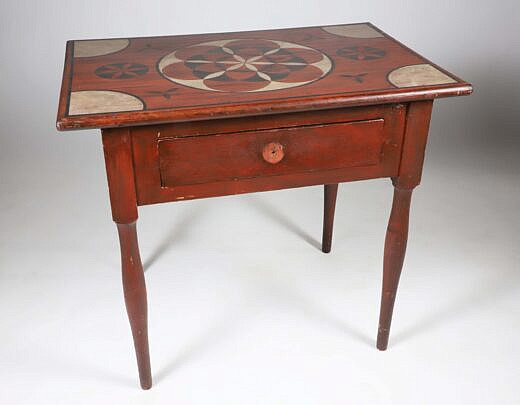 Folk Art Painted One Drawer Table, 19th Century