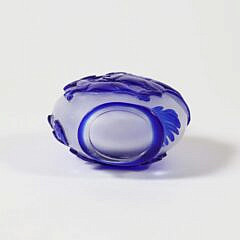 Chinese Blue Overlay Glass “Running Horses” Snuff Bottle, Qing Dynasty
