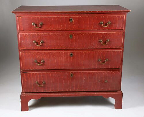 American Chippendale Grain Painted Chest of Four Graduated Drawers, circa 1800,